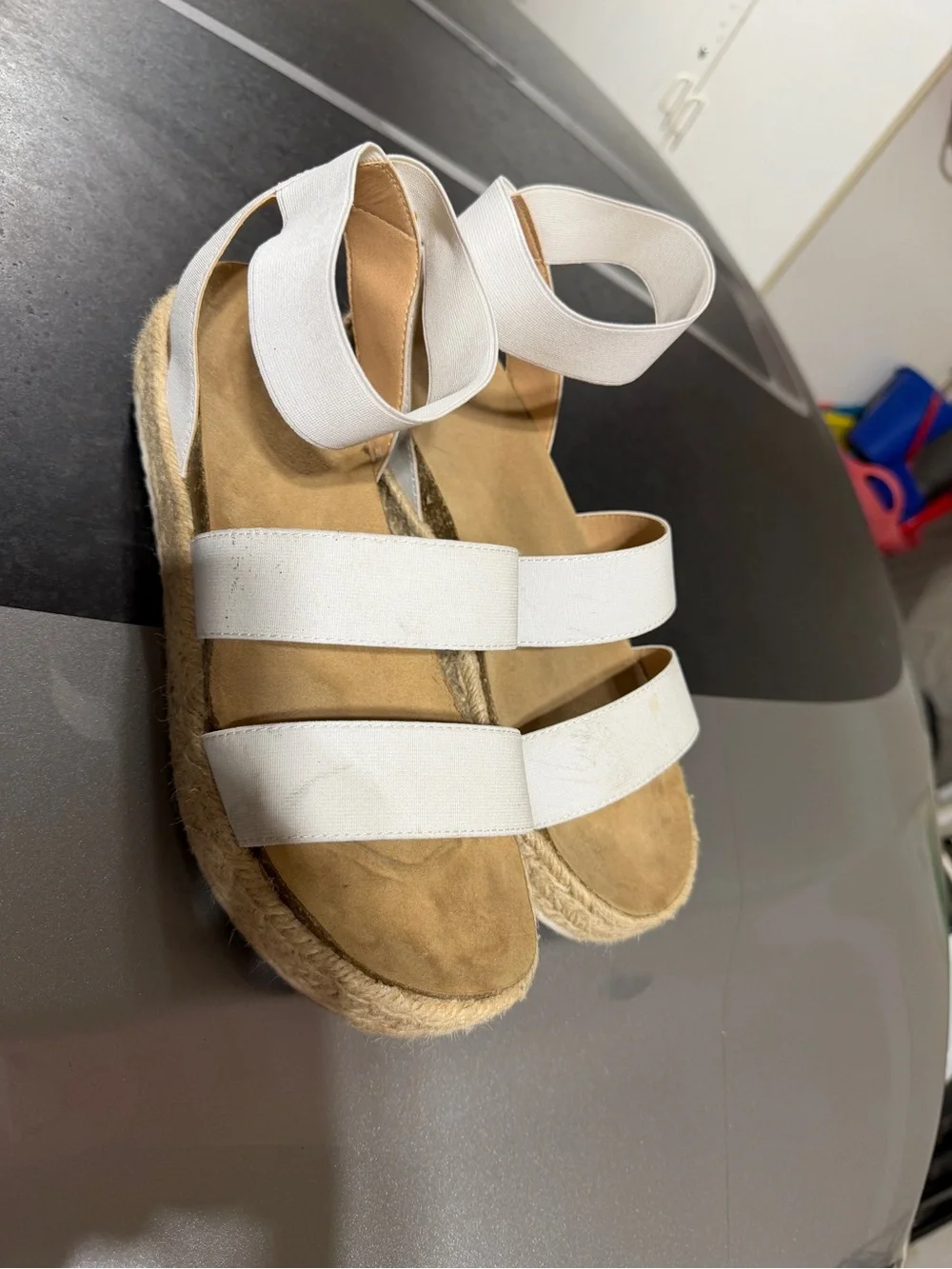 White Espadrille Platform Sandals with Ankle Strap - Women